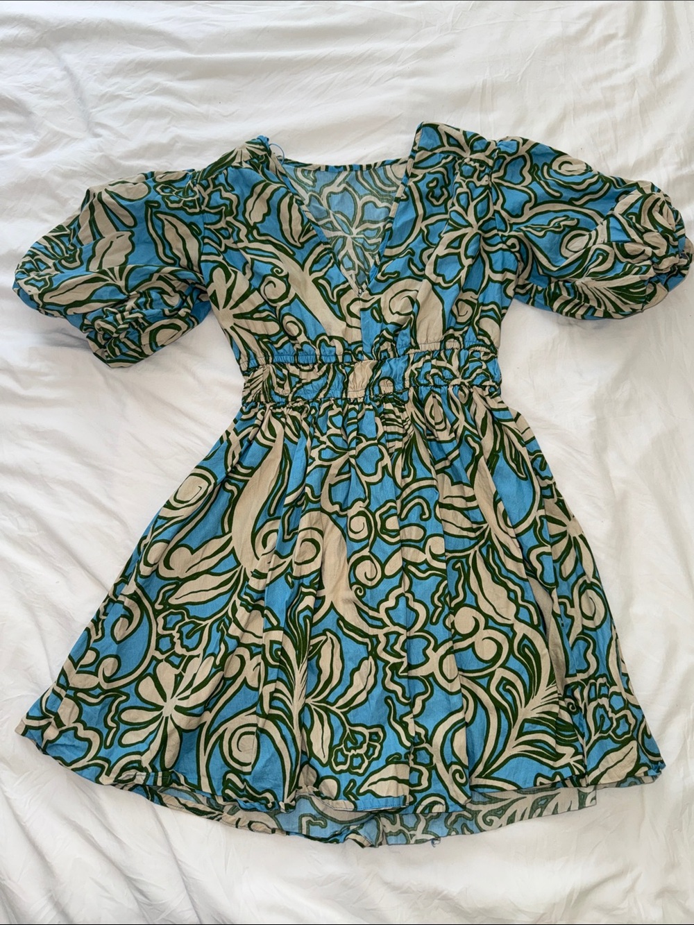 Blue Floral Puff-Sleeve Dress - Picture 1 of 2